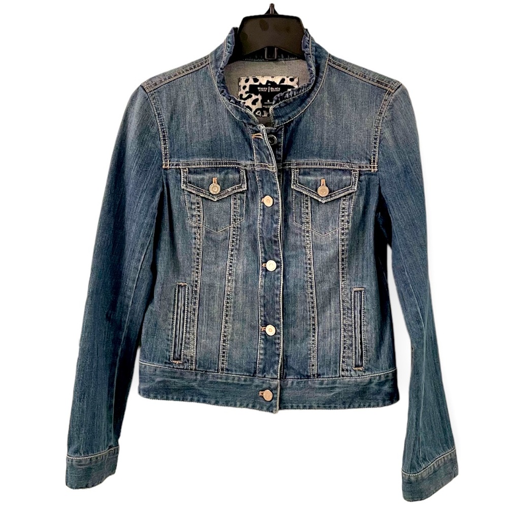 WHBM Ruffle Trim Collar Jean Jacket Sz 4